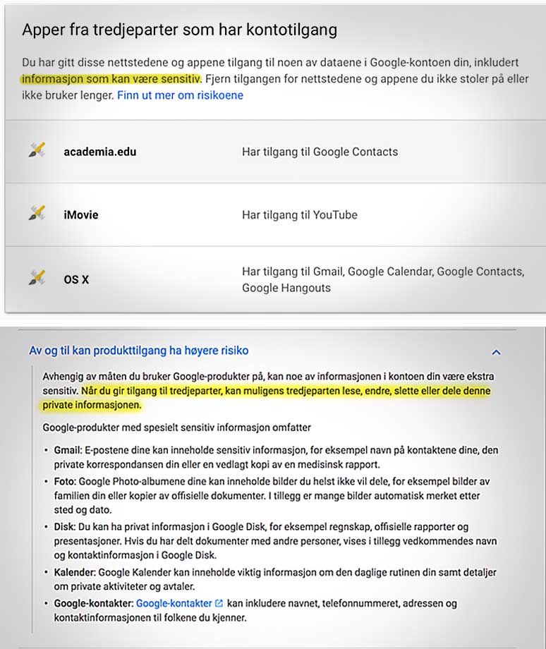Googles tredjepartsapper. Googles tredjepartsapper.